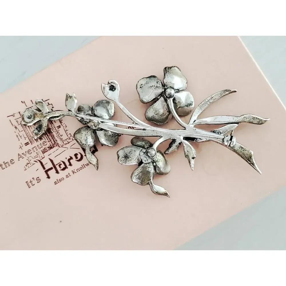 Vintage Sterling Silver Marcasite Floral Brooch